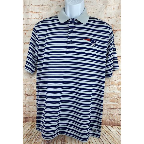 NFL Team Apparel New England Patriots Polo Shirt Sz M TX Cool Gray Blue Striped - Picture 2 of 6